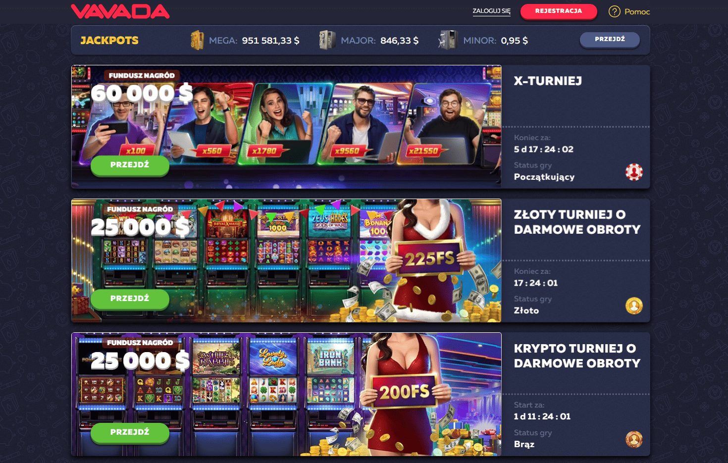 Tylko najciekawsze turnieje czekają na ciebie na Vavada.com 2025